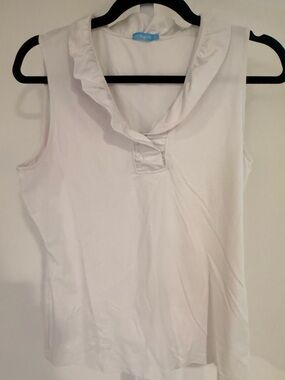 J. McLaughlin White Sleeveless Ruffled Collar Tank